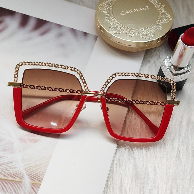 Luxury Square Sunglasses Women Men Alloy Chain Frame Sun Glasses Brand Design Female Shades Ladies Fashion Trending Eyeglasses