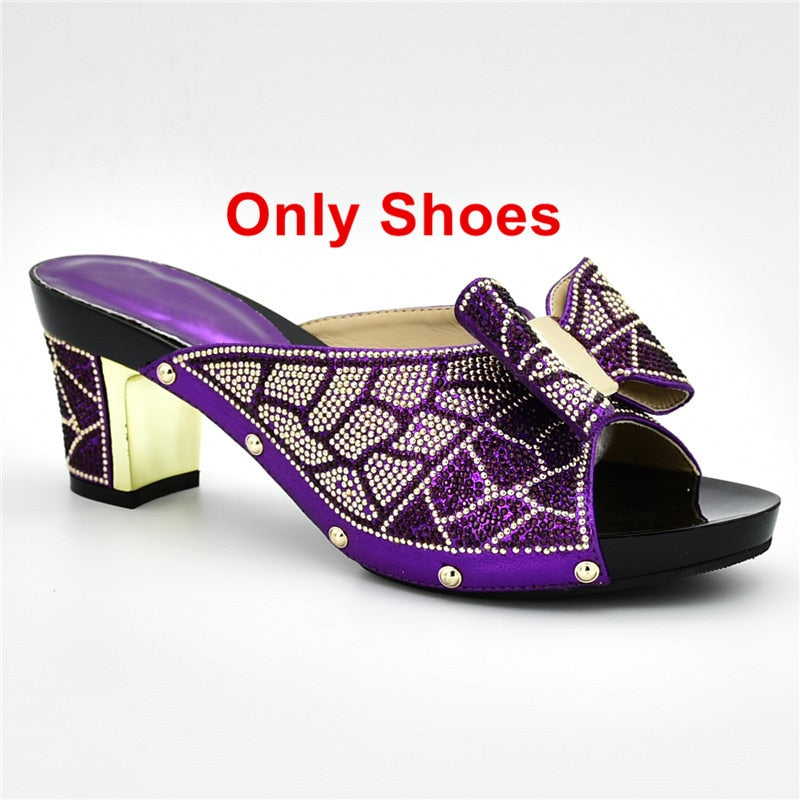 New Arrival Italian Shoes with Matching Bags for Wedding Italy Nigerian Women Wedding Shoe and Bag Set Decorated with Rhinestone