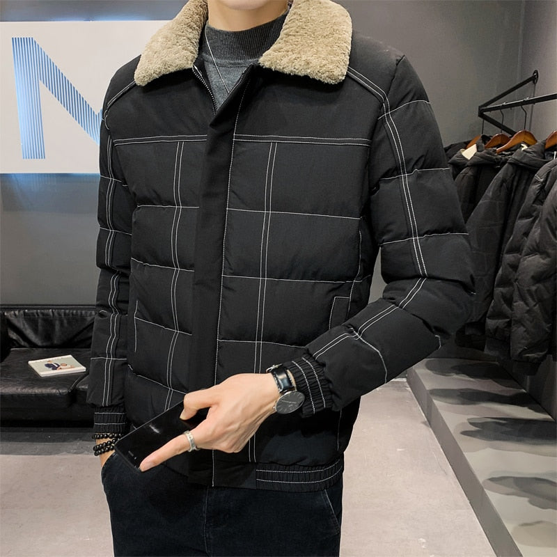short cotton jacket 2021 new men's fashion casual thickening Slim lapel lambs wool collar jacket