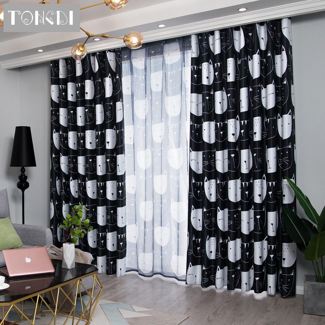 TONGDI Children Blackout Curtains Cartoon Cute Lovely Cats Printing Decoration For French Window Home Parlou Bedroom LivingRoom