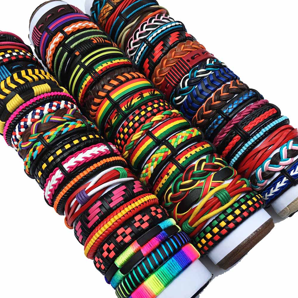 Wholesale lots bulk Random 50PCS/30pcs/Lot punk men's leather bracelets femme pulseras bileklik couple bracelet men jewelry WP2