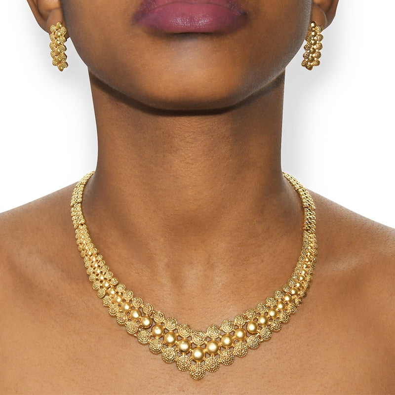 ANIID Nigeria Jewelry Sets For Women African Dubai Gold Bridal Wedding Gifts Party Ethiopian Bracelet Necklace Earrings Ring New