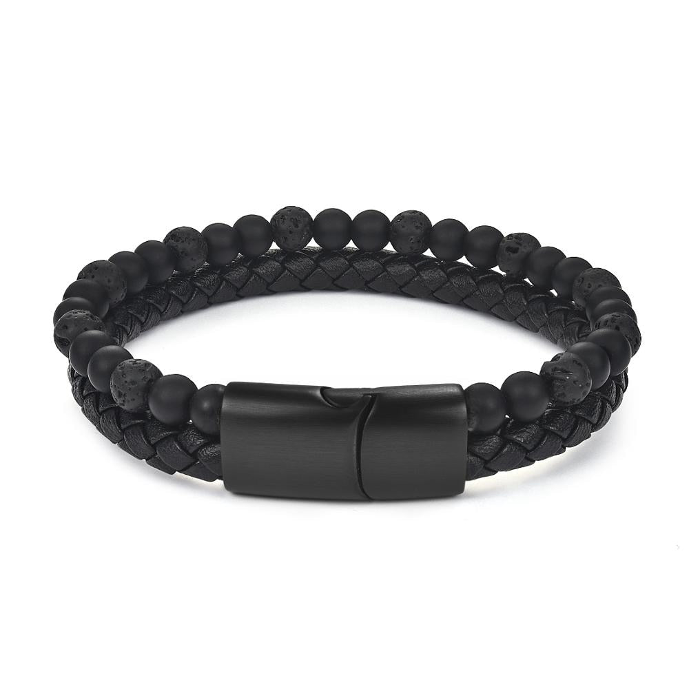 Jiayiqi Fashion Natural Stone Beads Men Bracelet Multilayer Leather Bracelet Punk Jewelry Stainless Steel Magnetic Clasp Bangles