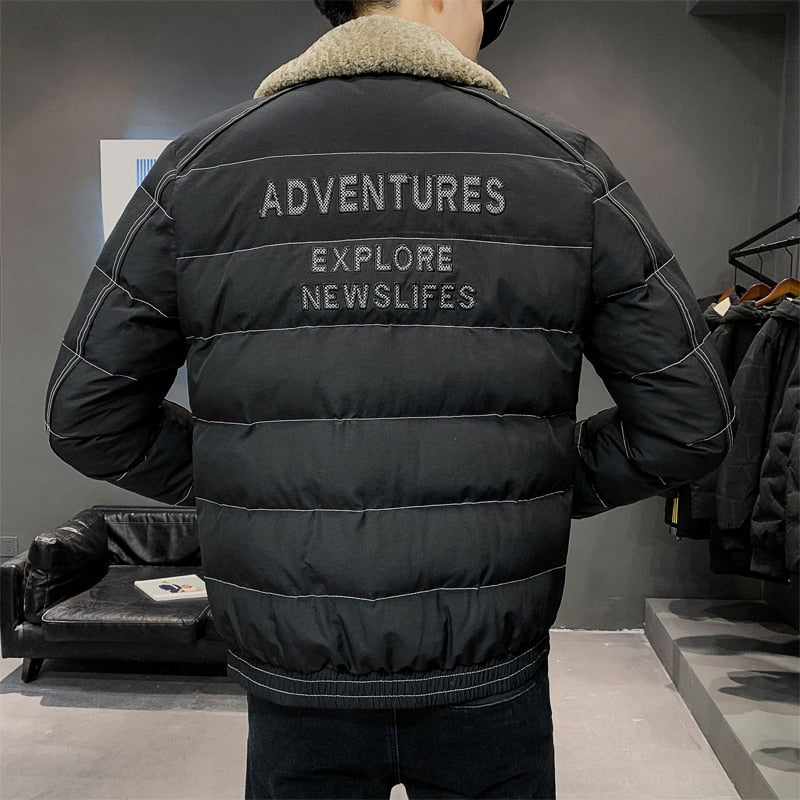 short cotton jacket 2021 new men's fashion casual thickening Slim lapel lambs wool collar jacket
