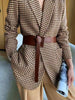 HARLEYFASHIION Casual Temperament Light Ripe Wind Plaid Suit Jacket Women Notched Single Breasted With Sashes Fshion Blazer