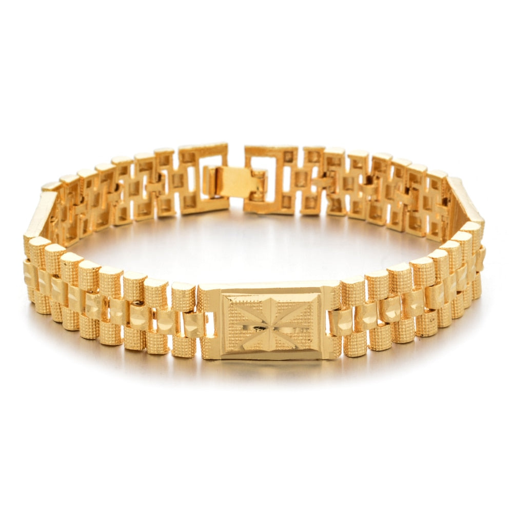 Fashion Plated 24K Gold Multi Shape Punk Bracelet Curb Cuban Chain Gold Color Bracelets Bangle For Men Women Jewelry Gifts
