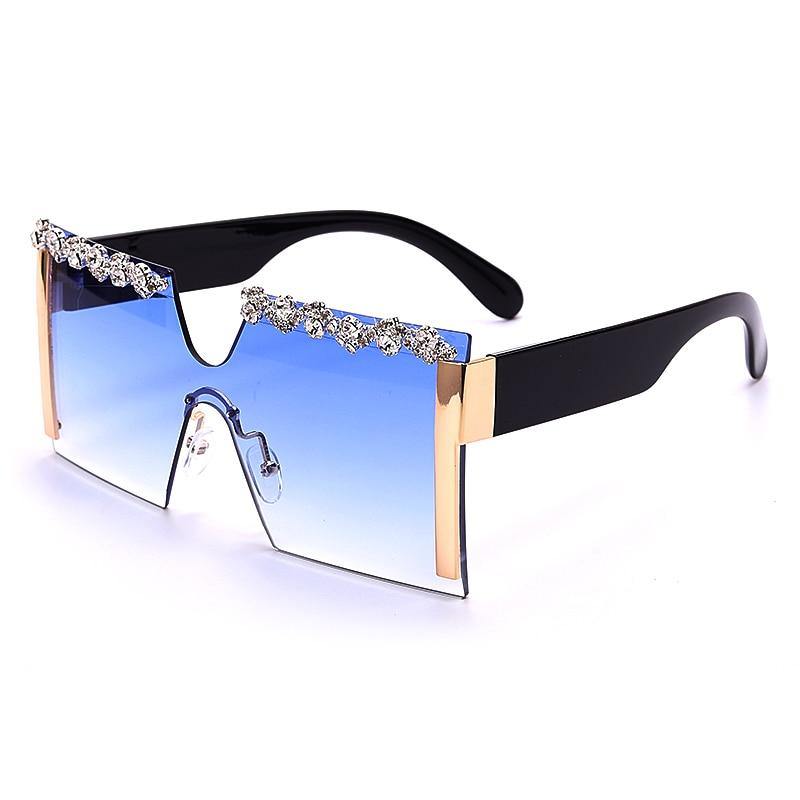 Oversized Square Rimless Rhinestone Sunglasses Women Brand Designer Flat Top Diamond Sun Glasses Female One Piece Gafa de sol - Surprise store