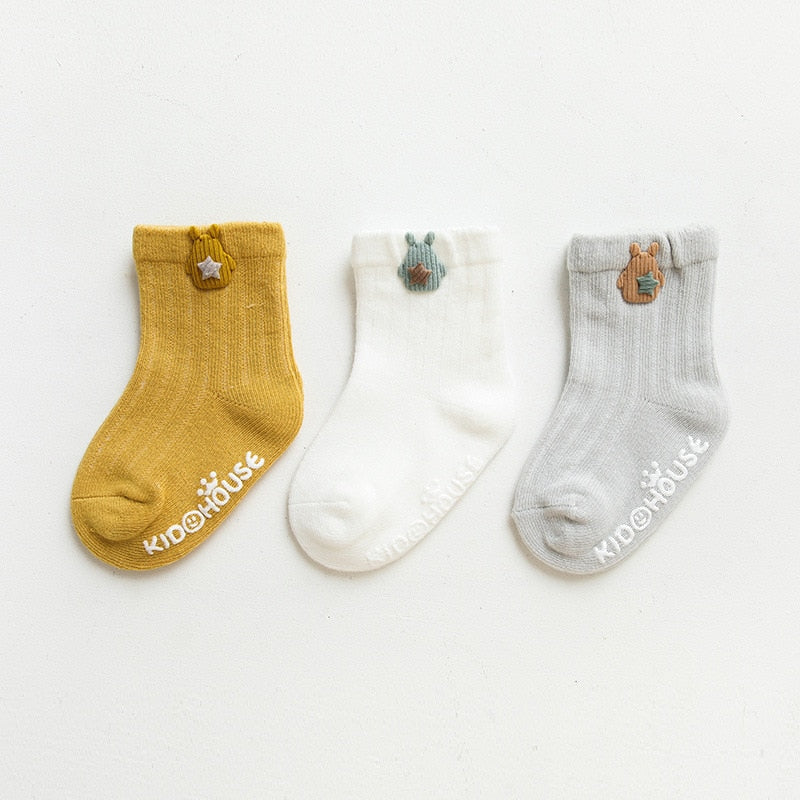 3 Pairs/Lot Infant Sock Cute Cartoon Newborn Baby Socks Dispensing Glue Non-slip Boys Girls Baby Socks Floor Socks Kids Sock