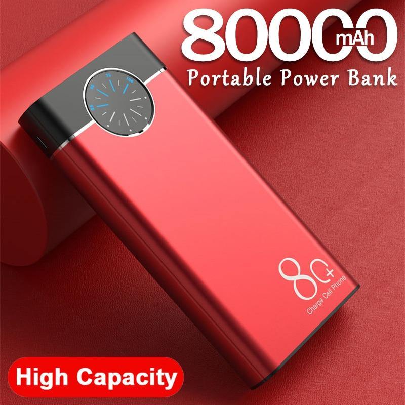 80000mAh Power Bank Portable Charger Large Capacity 2USB LED Lamp External Battery Powerbank for Xiaomi IPhone Samsung - Surprise store