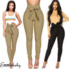 Hirigin Women Casual High Waist Waist Bow Tie Long Slim Skinny Stretch Solid Pants Sashes Pencil Trousers