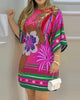 2021 Summer Women's Mini Tropical Print Half Sleeve Casual Dress Round Neck Chic