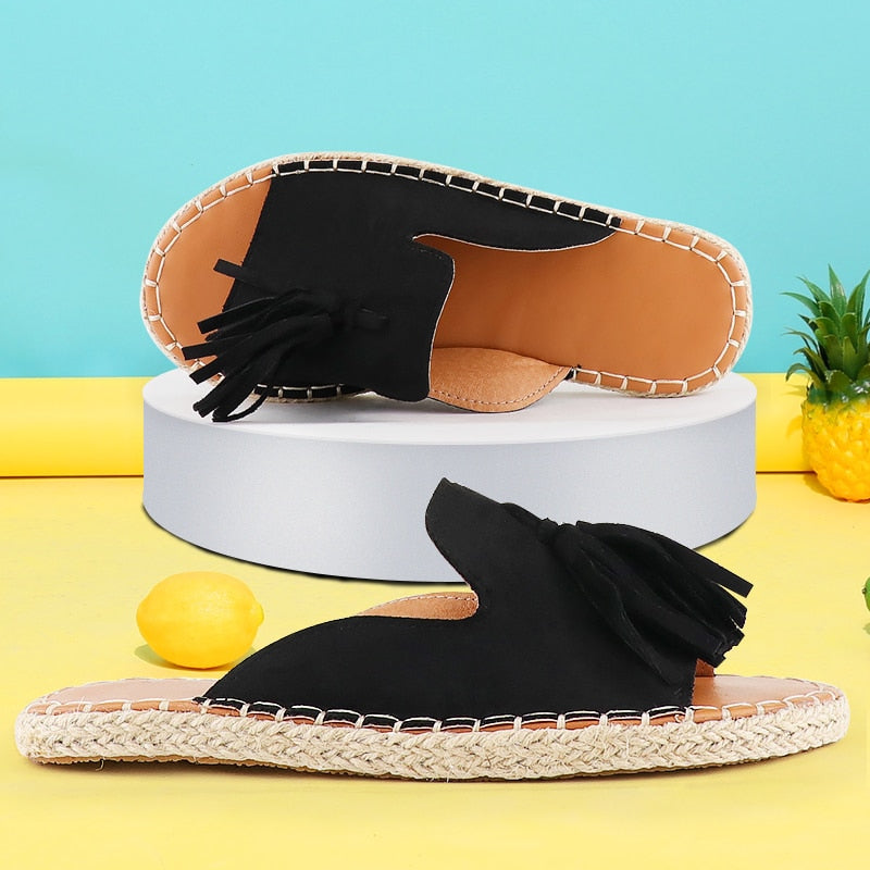 2022 Summer Women Flats Sandals Slides Tassel Casual Hemp Rope Slides Espadrille Flip Flops Resorts Beach Shoes Women Sandals