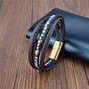 Multilayer Bracelet Natural Stone Genuine Leather Braided Wrap Bangle Stainless Steel Magnetic Clasp Bracelet Men Jewelry