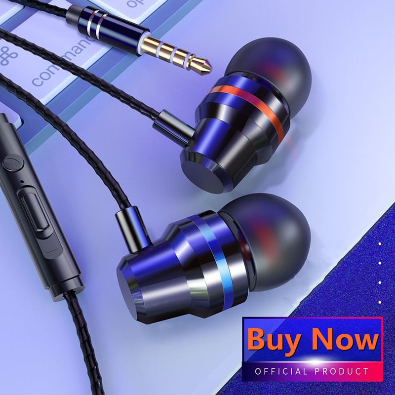 2021 Stereo Bass Headphone In-Ear Universal 3.5MM Wired Earphones Metal HIFI Earpiece with MIC for Xiaomi Samsung Huawei Phones