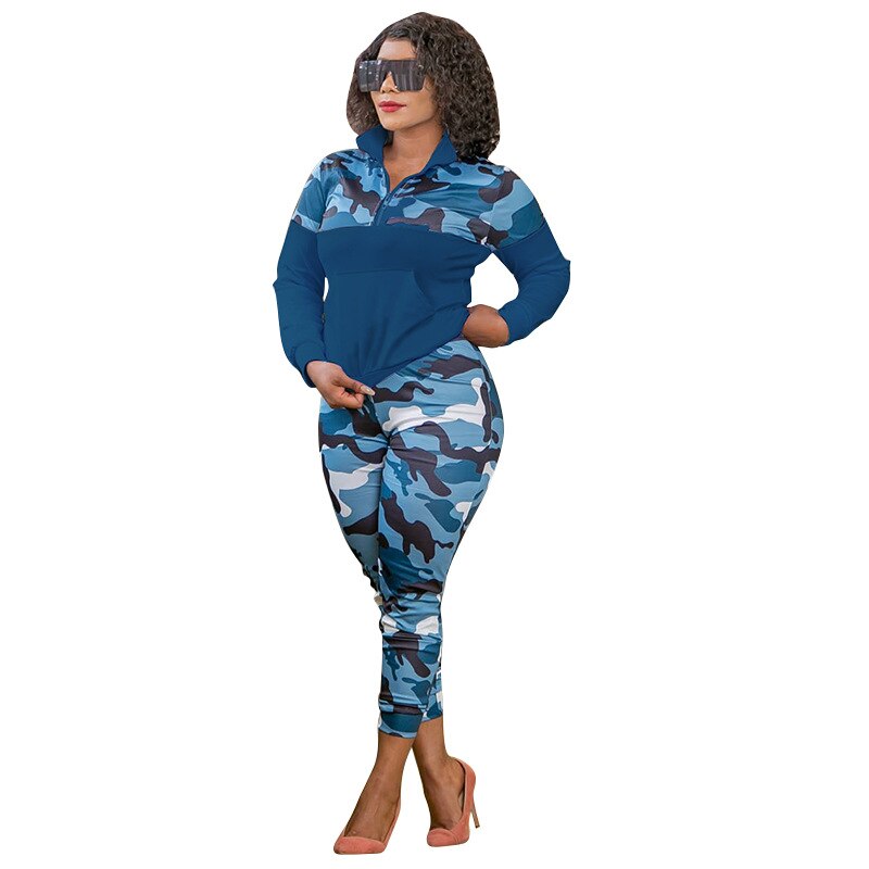 Winter Big Beautiful Women Tracksuit Set Sweatshirt+Pants Suit Female 2 Piece Outfits Camouflage Women Two Piece Plus Size Sets