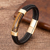 Natural Stone Men Bracelet Black Genuine Leather Rope Chain Stainless Steel Magnet Clasp Natural Stone Bracelets Male Jewelry