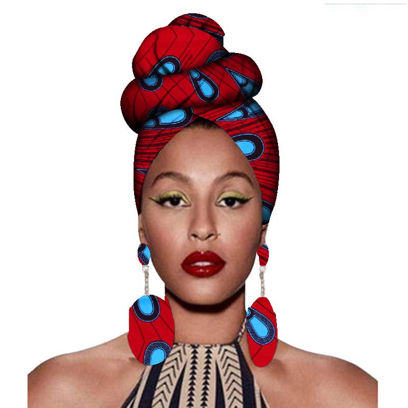 2020 fashion african headwraps+earings 2 piece sets for women bazin riche african head scarf pure cotton