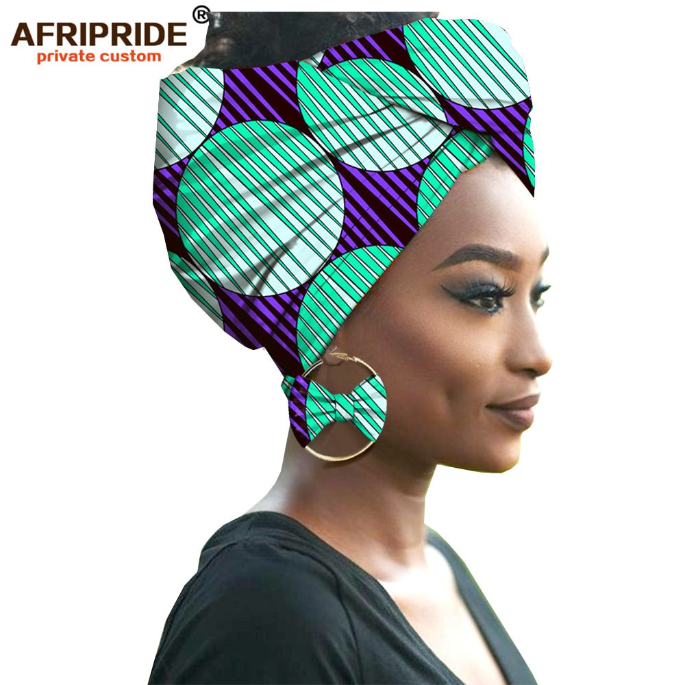 2020 fashion african headwraps+earings 2 piece sets for women bazin riche african head scarf pure cotton A19H002 AFRIPRIDE