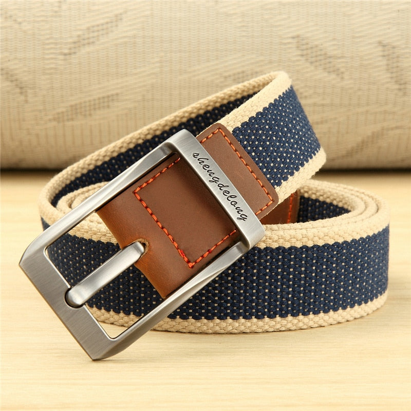 MEDYLA Canvas Belt Men's Casual Alloy Pin Buckle Belts Young Students' Military Training Belts Pants Striped Quality Belt