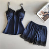 Women's Pajamas Set Home Suit Top and Shorts Sexy V-Neck Sleeveless Satin Lace Sleepwear Pijama Home Clothes for Women 2021