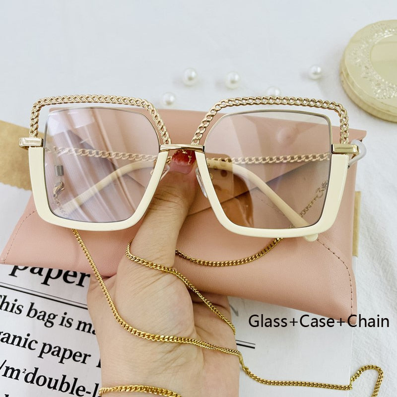 Luxury Square Sunglasses Women Men Alloy Chain Frame Sun Glasses Brand Design Female Shades Ladies Fashion Trending Eyeglasses