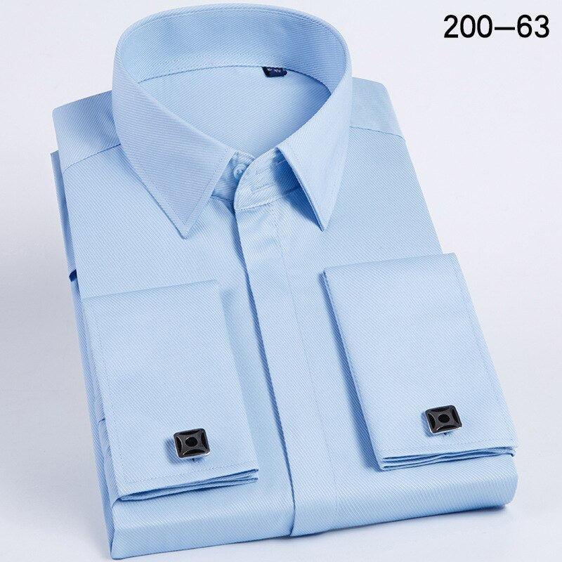Quality Pink Men French Cufflinks Shirt Men's Shirt Long Sleeve Casual Male Brand Shirts Slim Fit French Cuff Dress Shirts