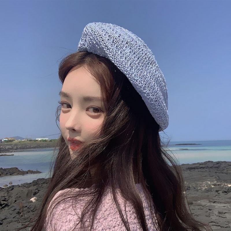 2021 Summer Beret Hats For Women Flat Cap Knit Hollow lace beret Hats Lady Girl Berets Hat Bone Female Tocas Painter Hat sun cap - Surprise store