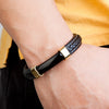 Natural Stone Men Bracelet Black Genuine Leather Rope Chain Stainless Steel Magnet Clasp Natural Stone Bracelets Male Jewelry