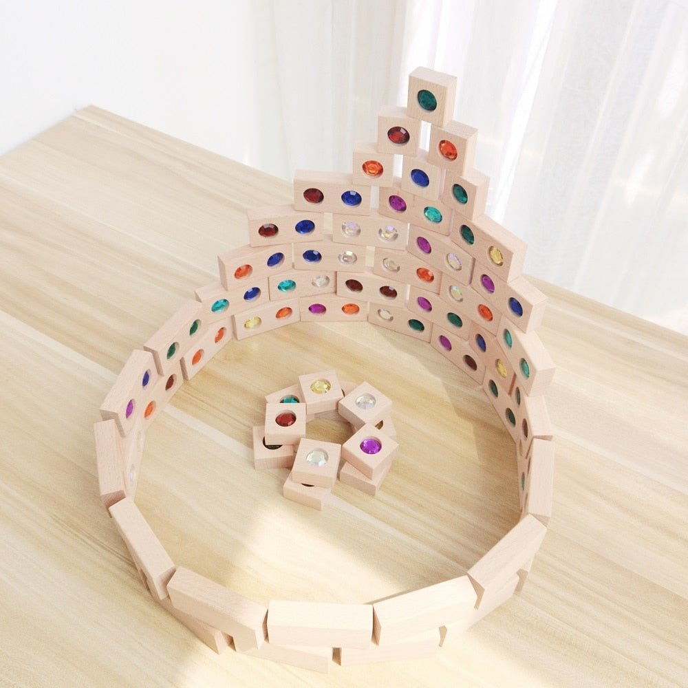 Wooden Toy Gems Blocks Rainbow Stacking Jenga Blocks Toys Natural Wood Blocks Kids Blocks Educational Houten Speelgoed