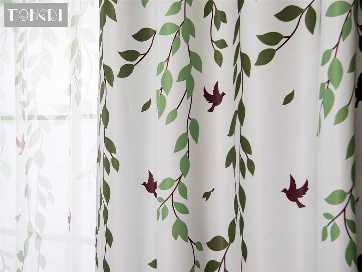 TONGDI Blackout Curtains Elegant Willow Leaves Printing High-grade Decoration For Window Spring Home Parlou Bedroom LivingRoom
