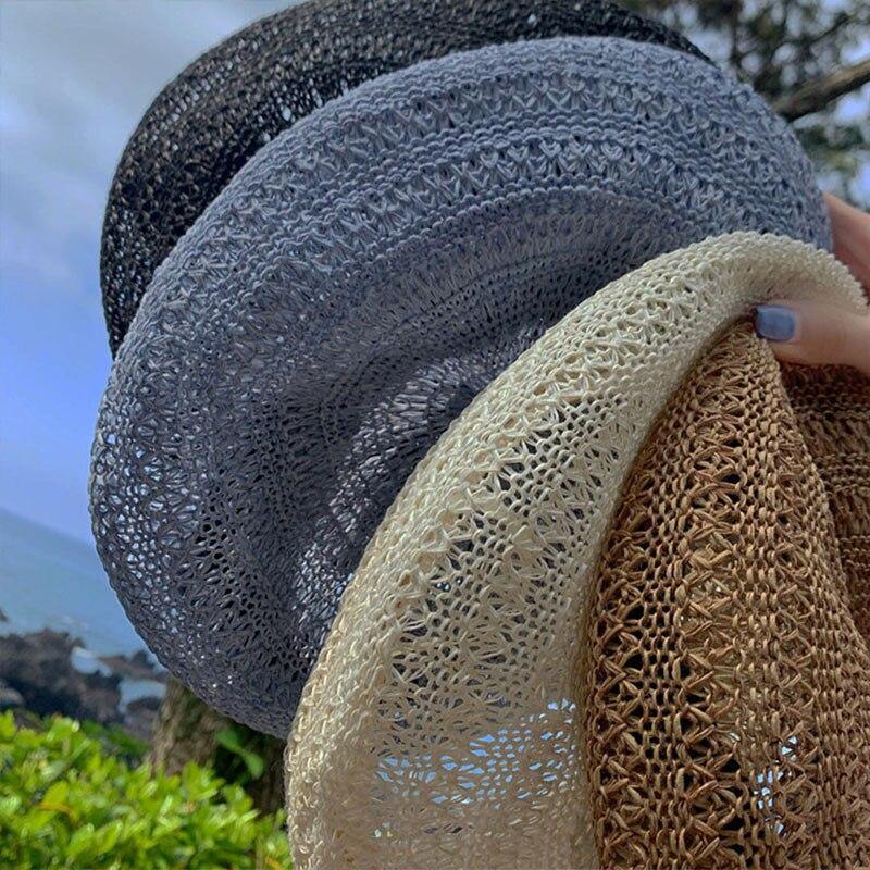 2021 Summer Beret Hats For Women Flat Cap Knit Hollow lace beret Hats Lady Girl Berets Hat Bone Female Tocas Painter Hat sun cap - Surprise store