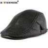 BUTTERMERE Men Beret Hat Real Leather Flat Cap Sheepskin Autumn Winter Male Brown Adjustable High Quality Gatsby Mens Beret Caps