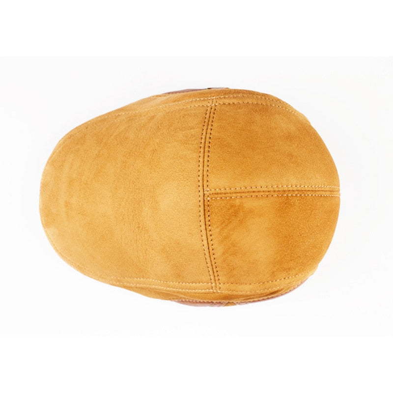 New Fashion Autumn Winter Berets Caps For Men Casual Real Leather Peaked Caps Retro Berets Hats Dad Hat Sheepskin Casquette Cap