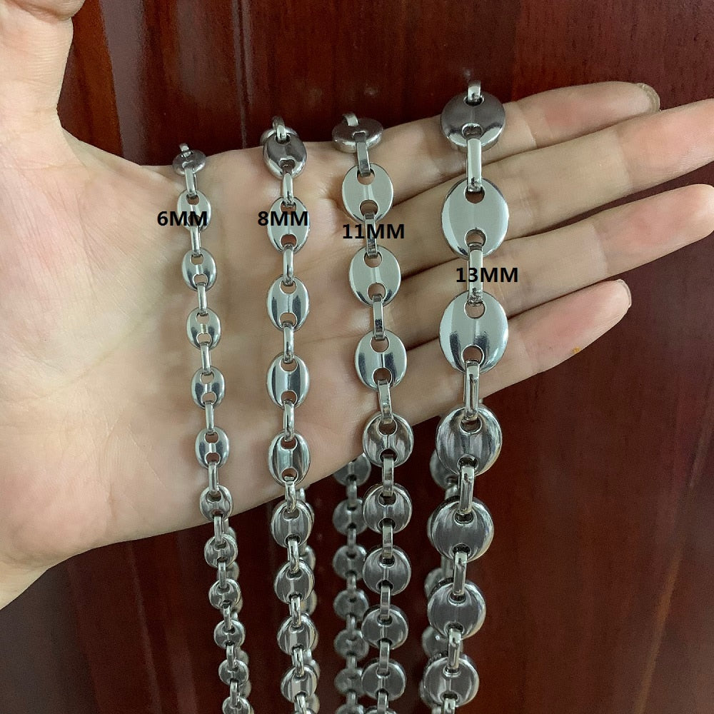 Coffee Beans Chains Necklaces Bracelets Set Stainless Steel Jewelry For Men Women 6MM 8MM 11MM 13MM Hiphop Statement USENSET