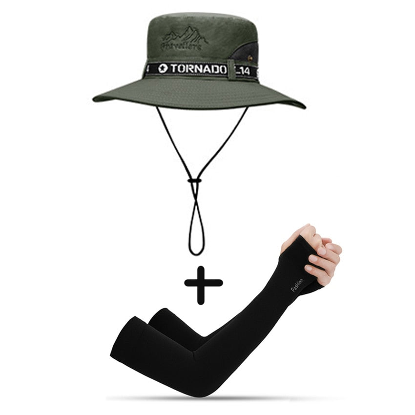 UPF 50+ Summer Hats Men Sun Protector UV-proof Breathable Bucket Hat Large Wide Brim Hiking Outdoor Fishing Beach Cap Cowboy New