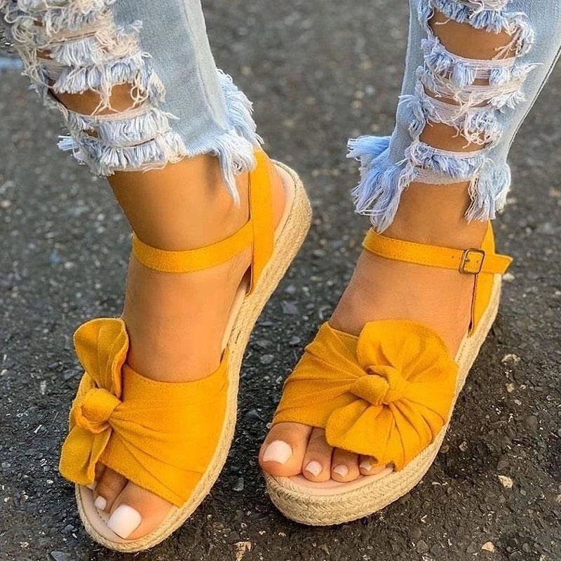 BRKWLYZ 2021 Women Casual Sandals Summer Shoes Hemp Flats Platform Ladies Bowknot Buckle Strap Fashion Woman New Peep Toe Female