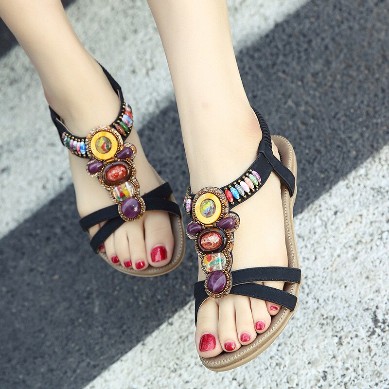 2021 Casual Women'S Sandals Dresses Bohemian Beach Woman Shoe Summer Ethnic String Bead  Female Sandals Big Size 43 44 45