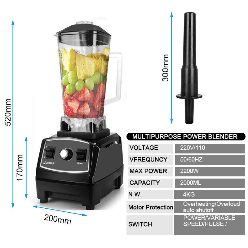 24 Month Warranty BPA FREE 3HP 2200W Heavy Duty Commercial Blender Juicer Ice Smoothie Processor Mixer