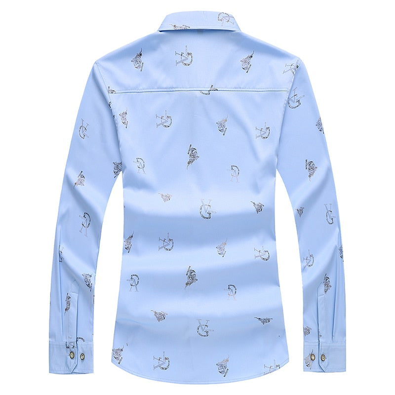 Brand Men's Fashion Long Sleeve Shirt Spring Autumn Slim fit Business Casual Print Shirts Male Plus Size 5XL 6XL 7XL