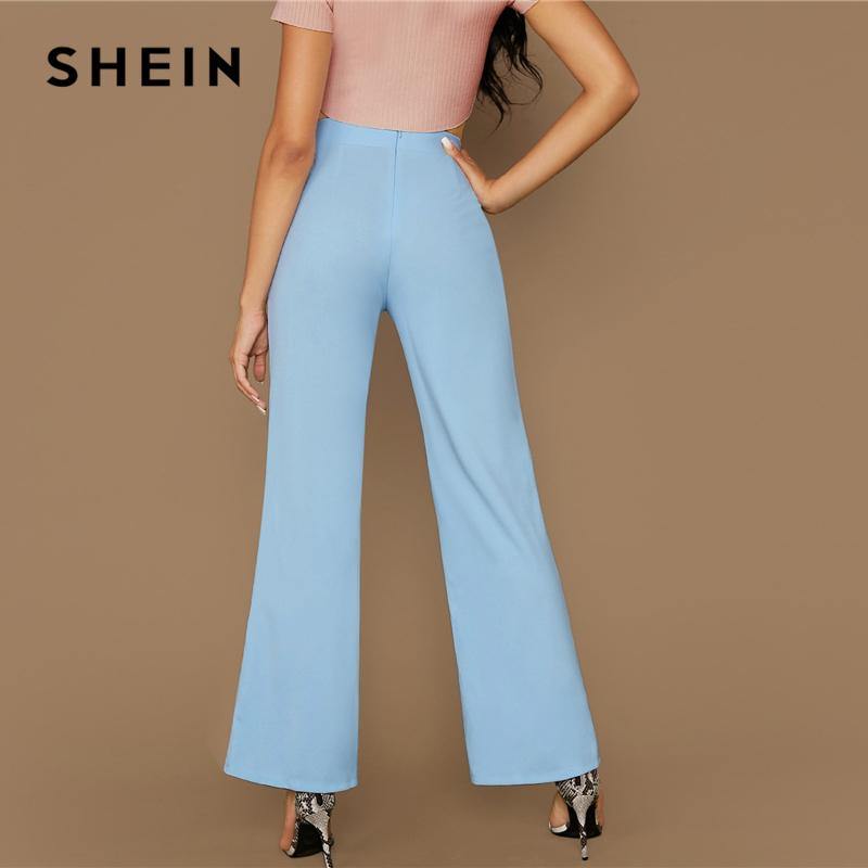 SHEIN Ginger High Rise Piped Pants Elegant Wide Leg Zipper Fly Plain Workwear Trousers Women Stretchy Highstreet Autumn Pants - Surprise store