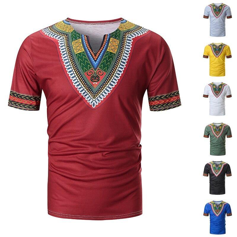 New Arrived Folk-custom T-shirts Men Summer Casual African Print V Neck Pullover Short Sleeve T-shirt Top Blouse camiseta #C - Surprise store