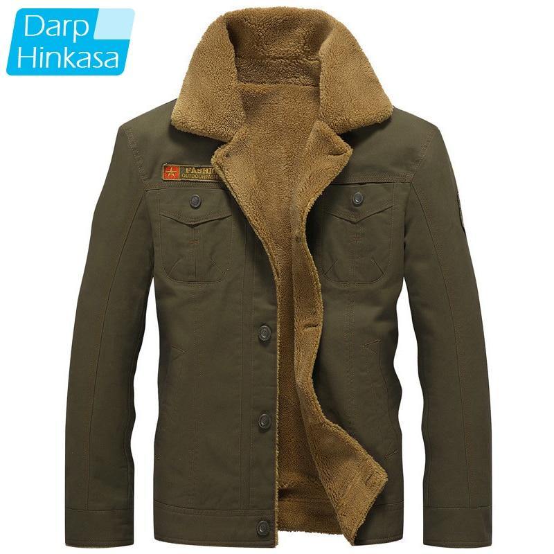 DARPHINKASA 2020 Winter Bomber Jacket Men Air Force Pilot Jacket Warm Men Fur Collar Men Army Tactical Fleece Jacket - Surprise store