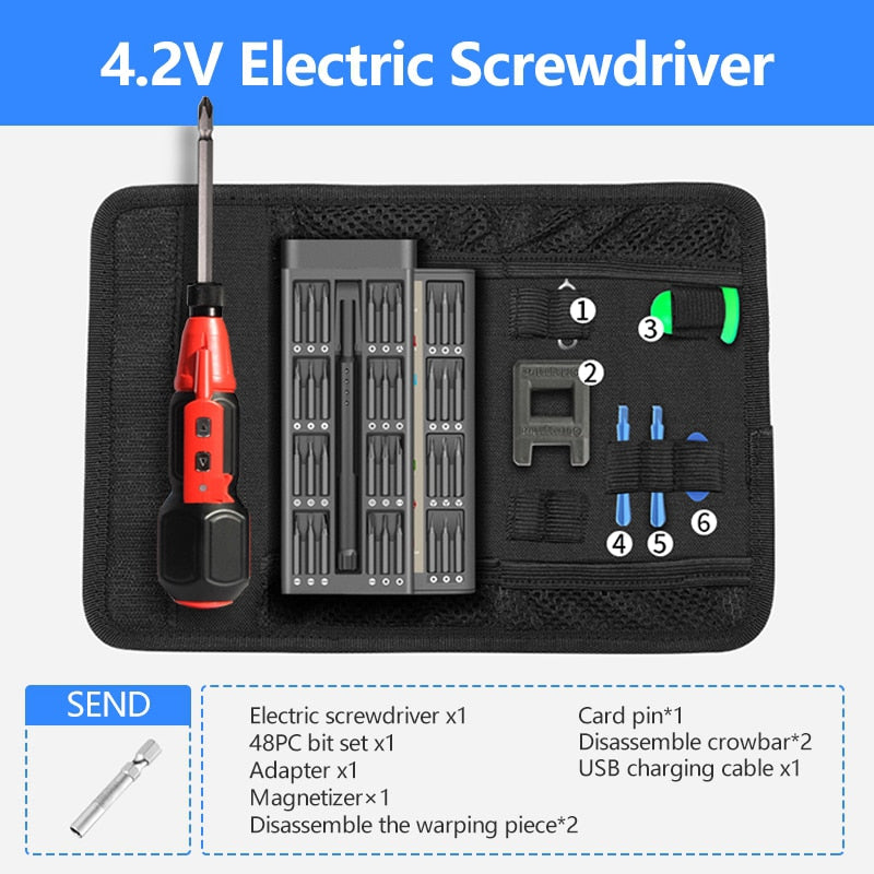 DTBD 4.2V Electric Screwdriver Set Smart Rechargeable Cordless Power Screw Driver Kit with LED Light Lithium Battery Operated
