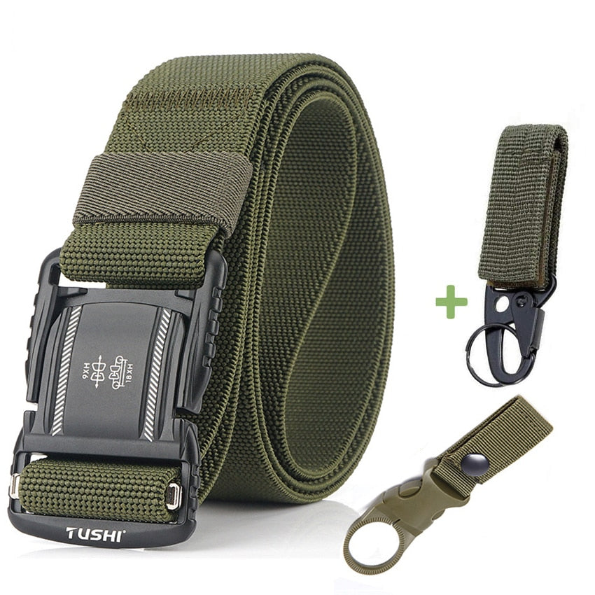 Elastic Men Belt Alloy Magnetic Buckle Outdoor Working Tactical Belt For Jeans Pants Casual Stretch Overalls Male Waist Belt New