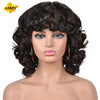 Short Hair Afro Curly Wig With Bangs Loose Synthetic Cosplay Fluffy Shoulder Length Natural Wigs For Black Women Dark Brown 14