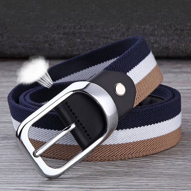 MEDYLA Canvas Belt Men's Pin Buckle Woven Elastic Belt Youth Pants With Personality Belt Black Buckle Breathable Belt MD823