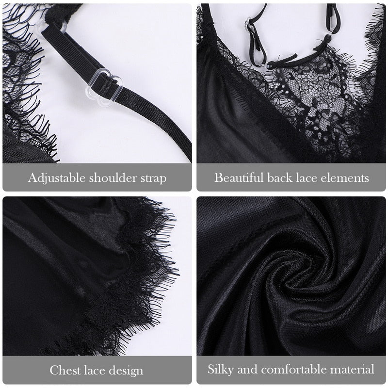 Women Sexy Pajamas Set Sexy Lace Spaghetti Strap Lingerie Sleepwear Suit Casual V-Neck Female 2 Piece Nightwear Shorts Set