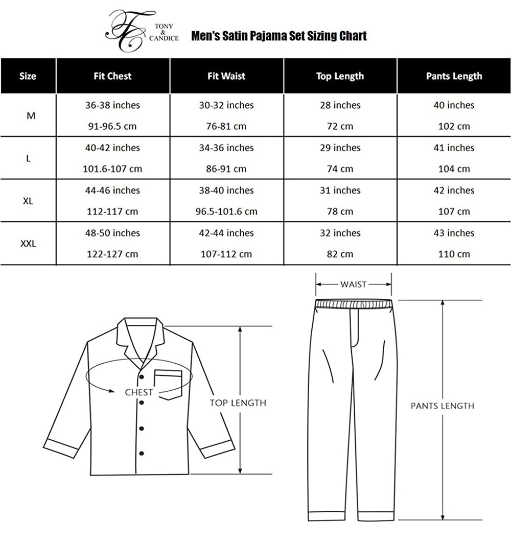 Tony&Candice Men's Stain Silk Pajama Set Men Pajamas Silk Sleepwear Men Sexy Modern Style Soft Cozy Satin Nightgown Men Summer