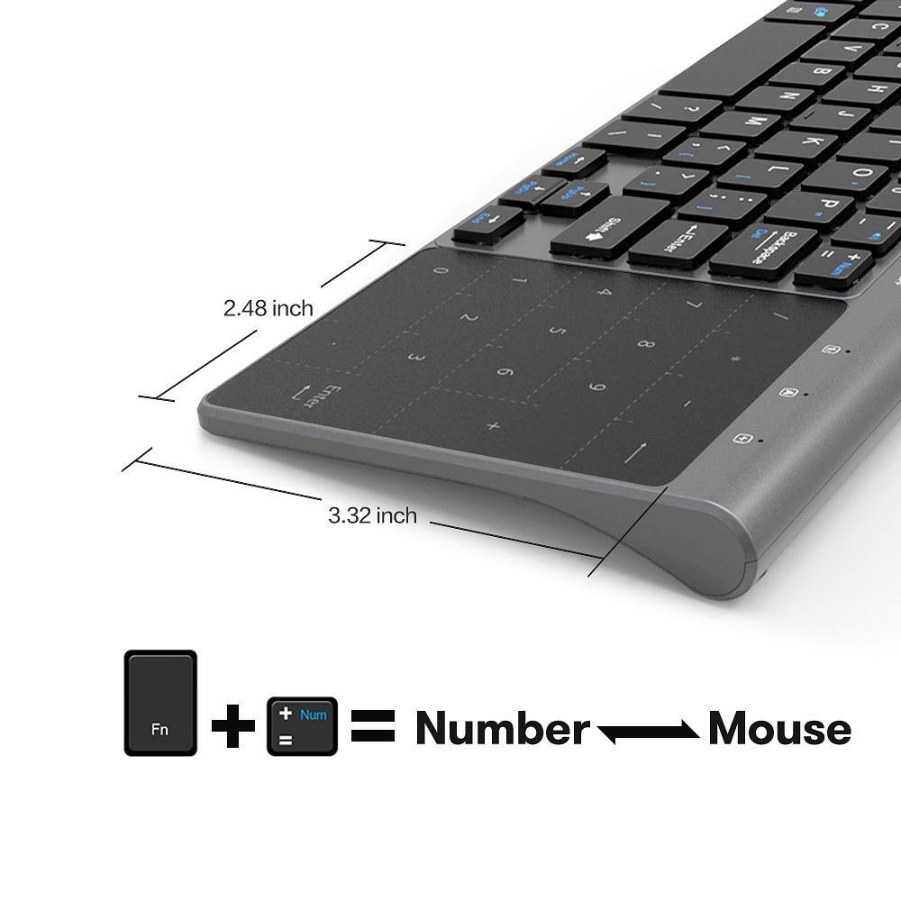 AVATTO Thin 2.4GHz USB Wireless Mini Keyboard with Number Touchpad Numeric Keypad for Android windows Tablet, Desktop, Laptop,PC - Surprise store