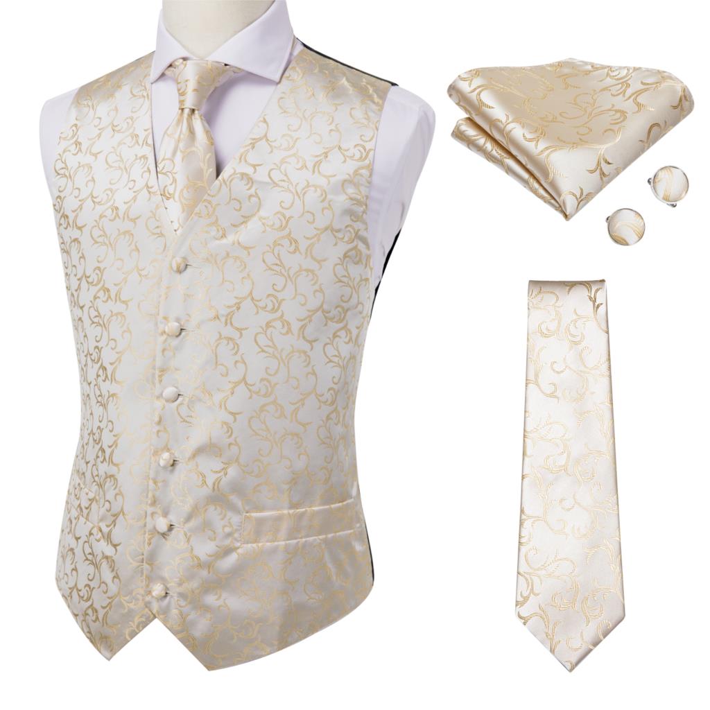 Hi-Tie Silk Adult Men's Vest for Suit Luxury Paisley Floral Plaid Suit Vest and Tie Set Blue Gold Red Sliver Wedding Vest Men